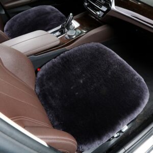 Fundas de asiento de coche de piel de oveja genuina mullida de 20 pulgadas 2 piezas para negro carbono -
