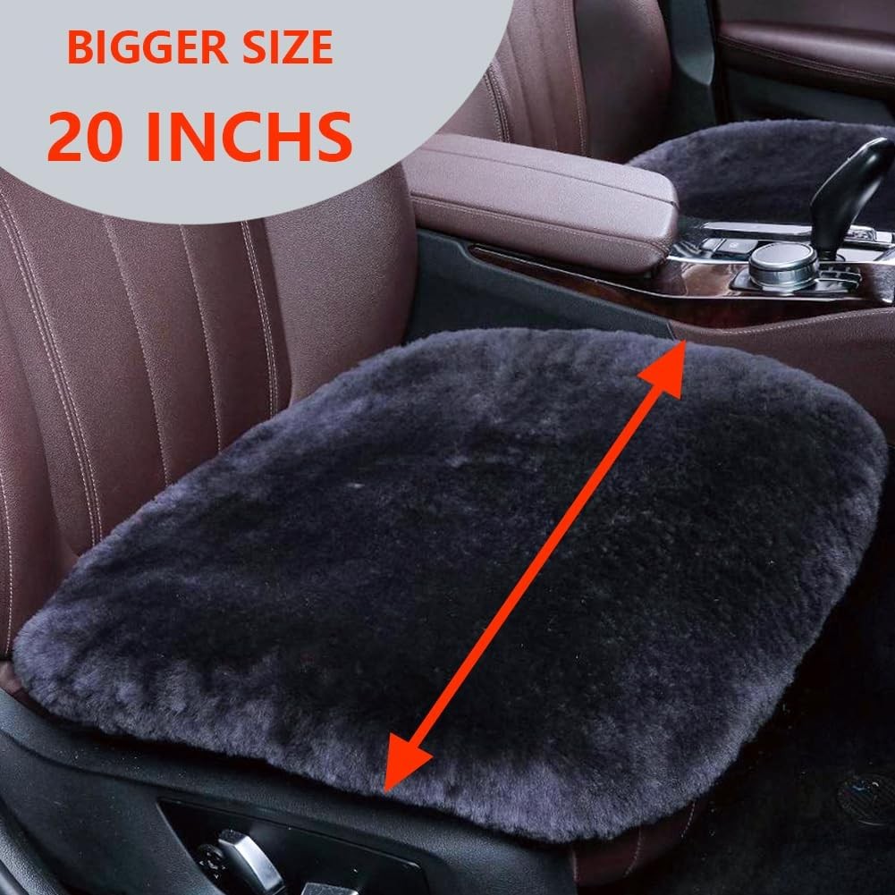 Fundas de asiento de coche de piel de oveja genuina mullida de 20 pulgadas 2 piezas para negro carbono - - Image 2