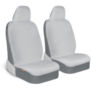 Fundas de asiento de auto de piel de oveja sintética gris Carbella para asientos delanteros-