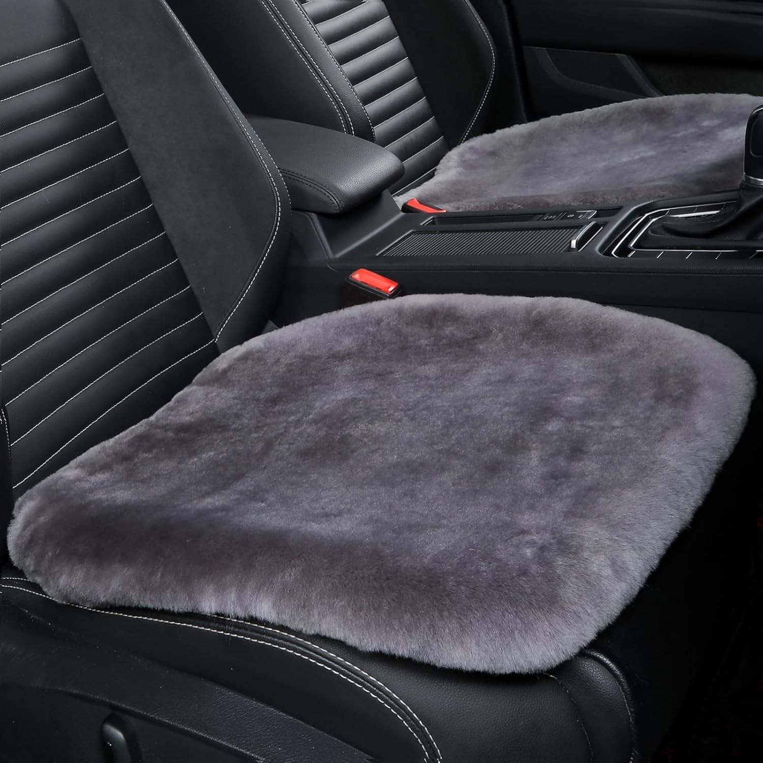 OGLAND 2 Pack Fluffy Genuine Warm Fuzzy Sheepskin Car Seat Covers Graphite