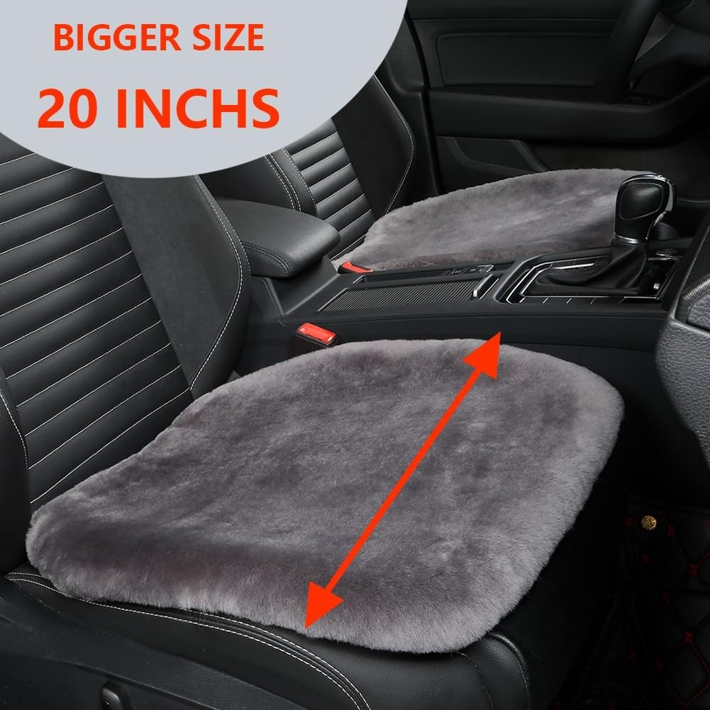 OGLAND 2 Pack Fluffy Genuine Warm Fuzzy Sheepskin Car Seat Covers Graphite - Image 2
