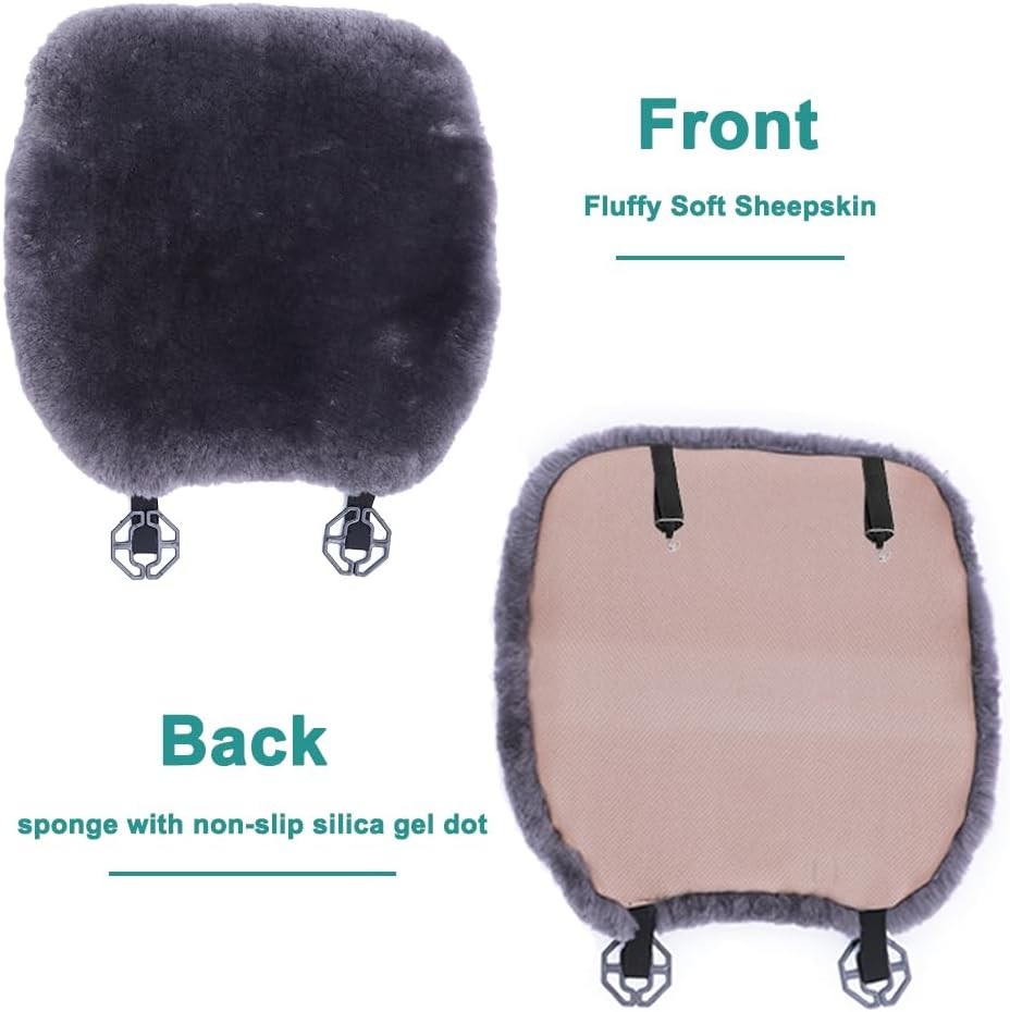 OGLAND 2 Pack Fluffy Genuine Warm Fuzzy Sheepskin Car Seat Covers Graphite - Image 3