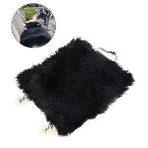 Funda de asiento de coche piel de oveja lana cojín de asiento de coche almohadilla de silla Lanital (negro con-