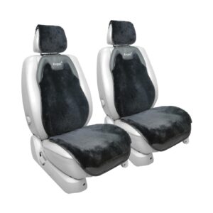 Fundas de asiento de coche Kopal de piel de oveja, 2 cojines de asiento delanteros de piel de oveja universales F...-