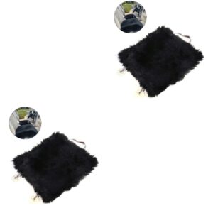2pcs Car Seat Cover Sheepskin Wool Car Seat Cushion Lanital Chair Pad (Black