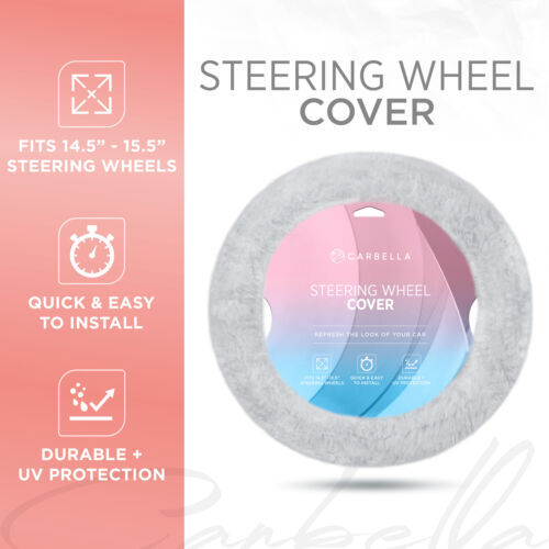 Cubierta de volante de coche de piel gris para mujer piel de oveja peluda difusa- - Image 2
