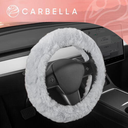 Cubierta de volante de coche de piel gris para mujer piel de oveja peluda difusa- - Image 3