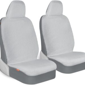 Paquete de 2 fundas de asiento de coche de piel de oveja, felpa suave cómoda piel sintética gris -