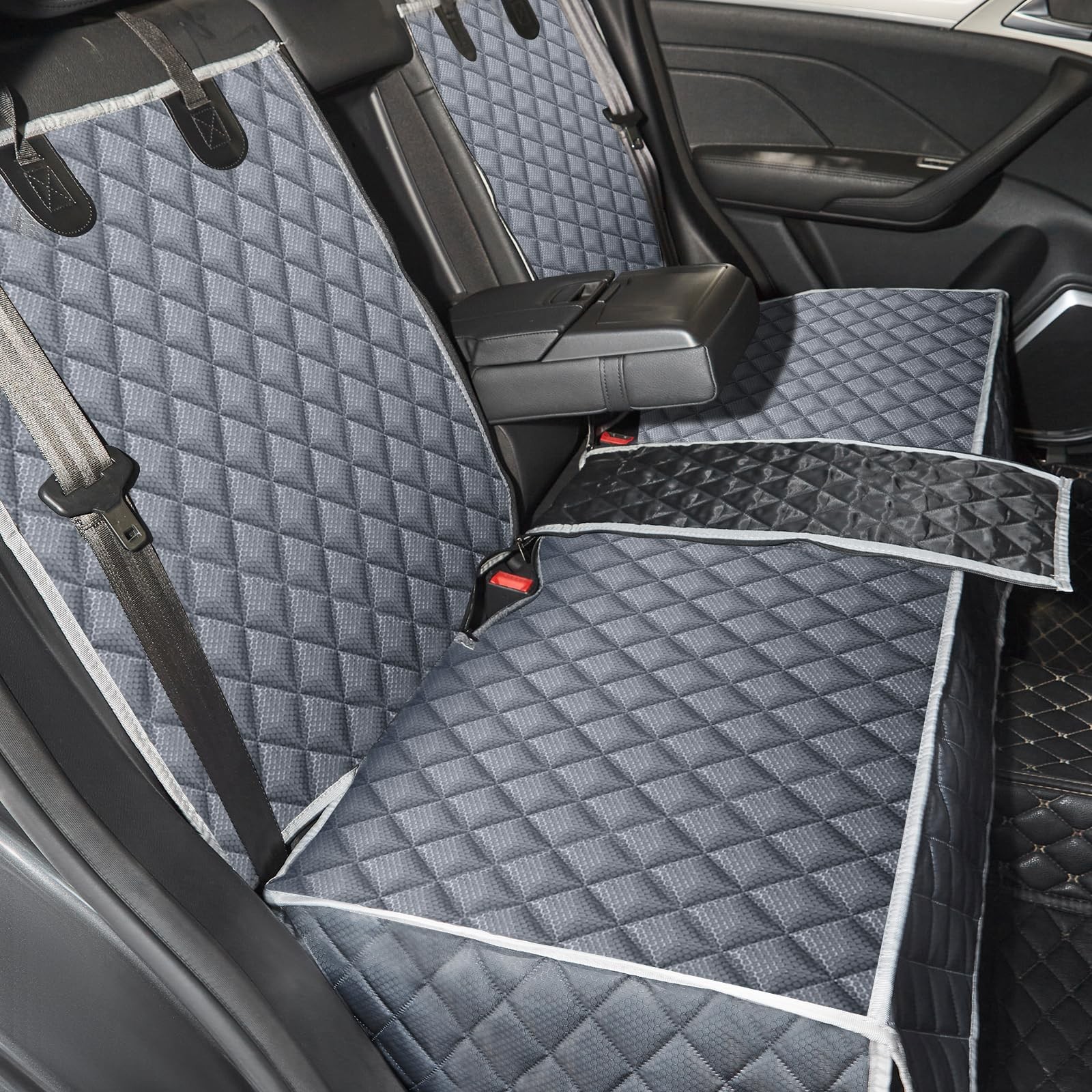 Funda de asiento de coche gris para perro ANOSOSPECIAL para asiento trasero, piel antiadherente, apta para mascotas-