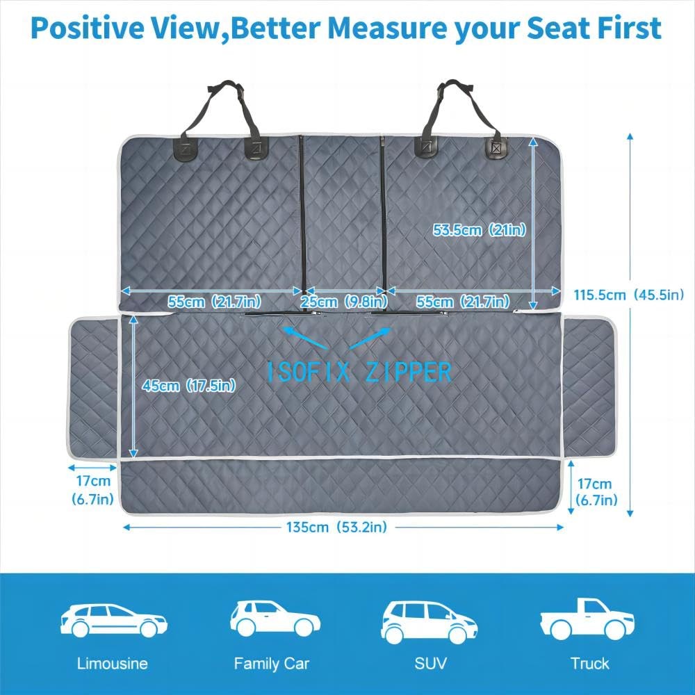 Funda de asiento de coche gris para perro ANOSOSPECIAL para asiento trasero, piel antiadherente, apta para mascotas- - Image 2