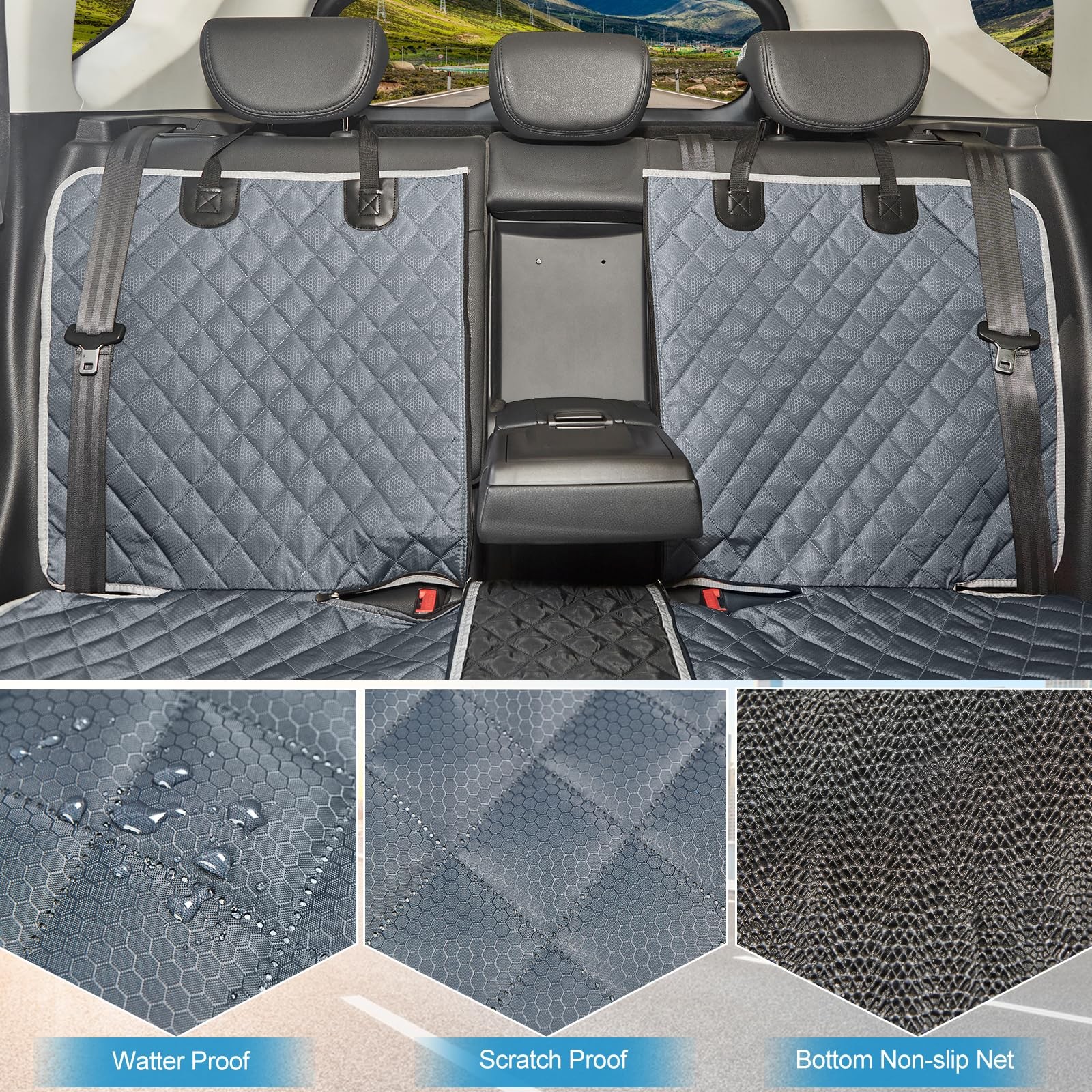 Funda de asiento de coche gris para perro ANOSOSPECIAL para asiento trasero, piel antiadherente, apta para mascotas- - Image 3