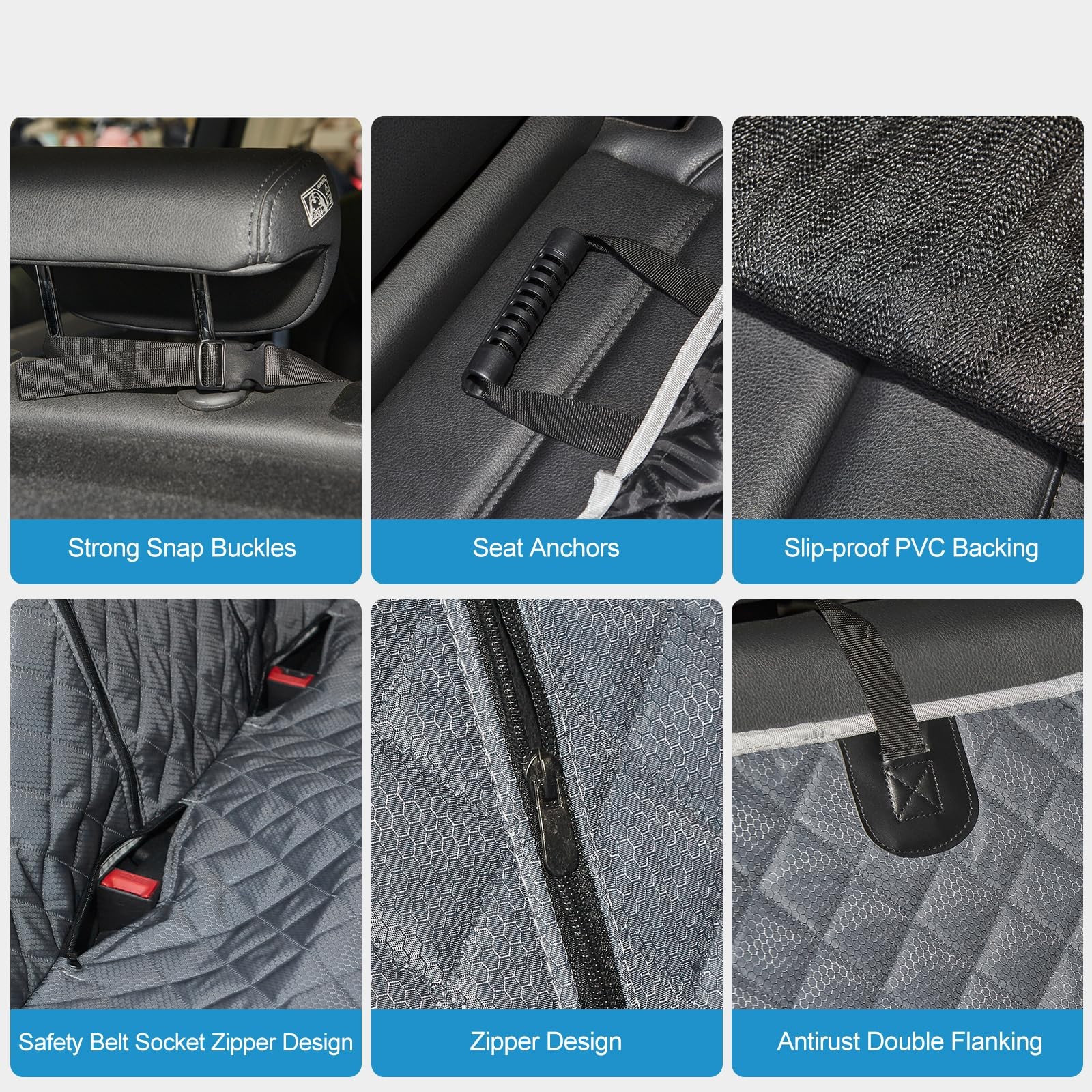 Funda de asiento de coche gris para perro ANOSOSPECIAL para asiento trasero, piel antiadherente, apta para mascotas- - Image 4