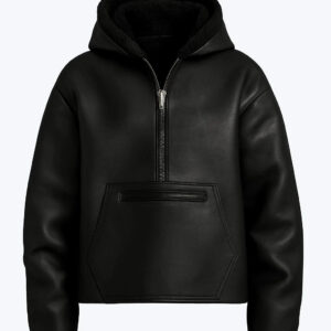 Sudadera con Capucha de Piel NEGRA para Hombre Estilo Clásico Cuero de Cordero Genuino Sudadera con Capucha-