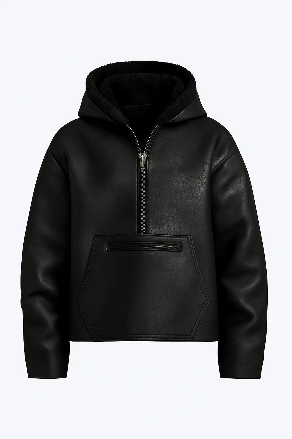 Sudadera con Capucha de Piel NEGRA para Hombre Estilo Clásico Cuero de Cordero Genuino Sudadera con Capucha-