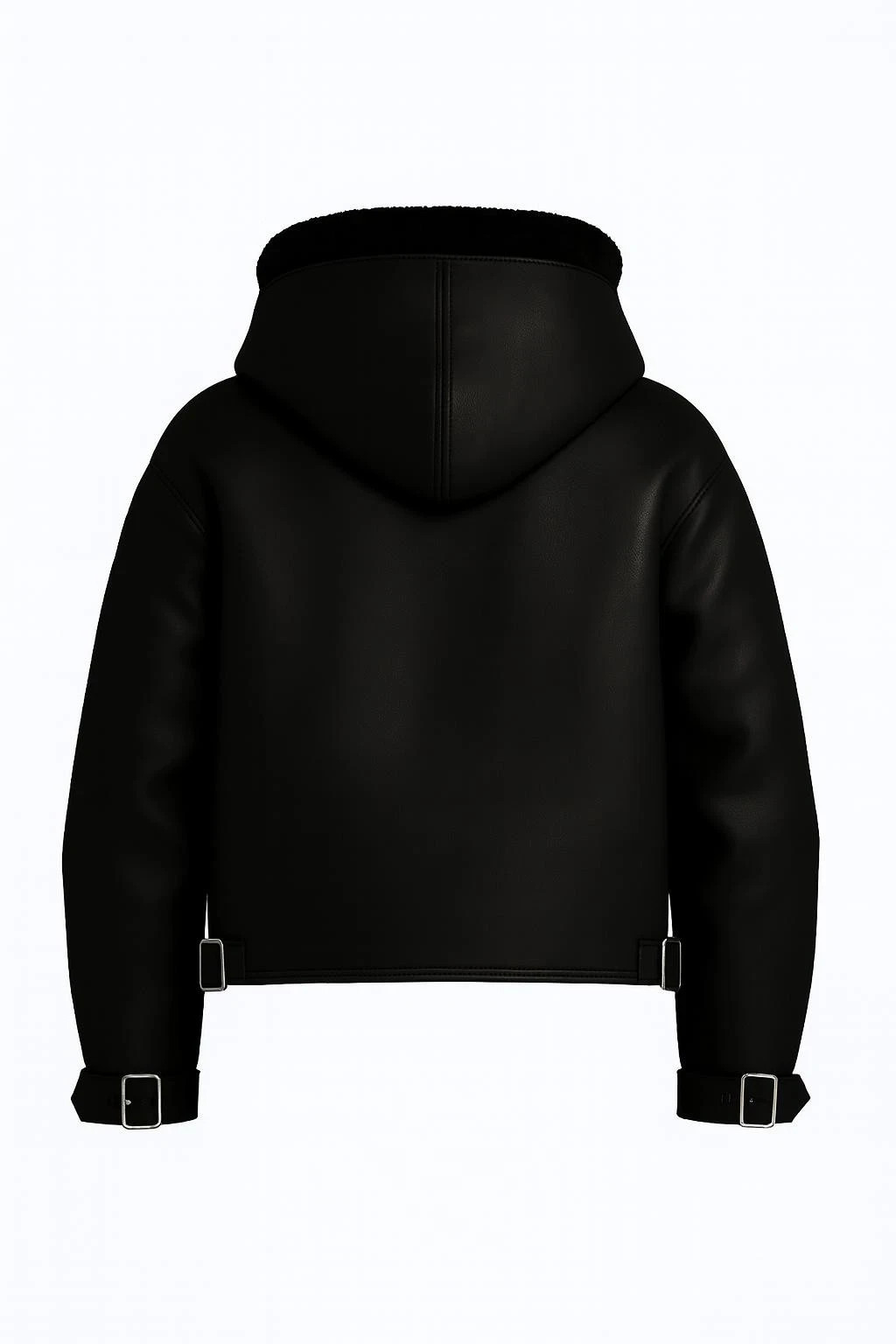 Sudadera con Capucha de Piel NEGRA para Hombre Estilo Clásico Cuero de Cordero Genuino Sudadera con Capucha- - Image 2