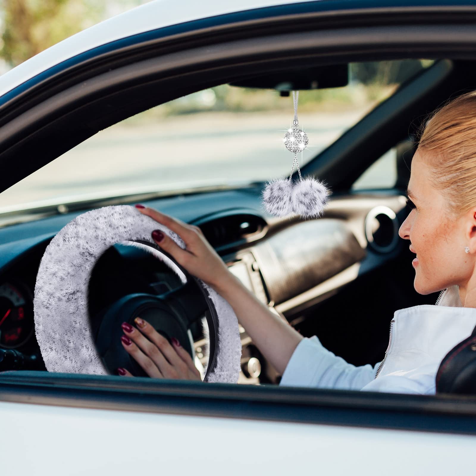 Juego de accesorios para coche Frienda 6 piezas Bling esponjoso - ¡Cubierta del volante y más!- - Image 4
