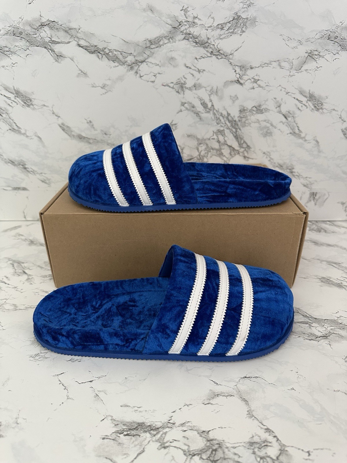 Adidas Adimule Azul Terciopelo Toboganes Mula Zapatillas Adilette Zapatos GY2556 Hombres Talla 8-