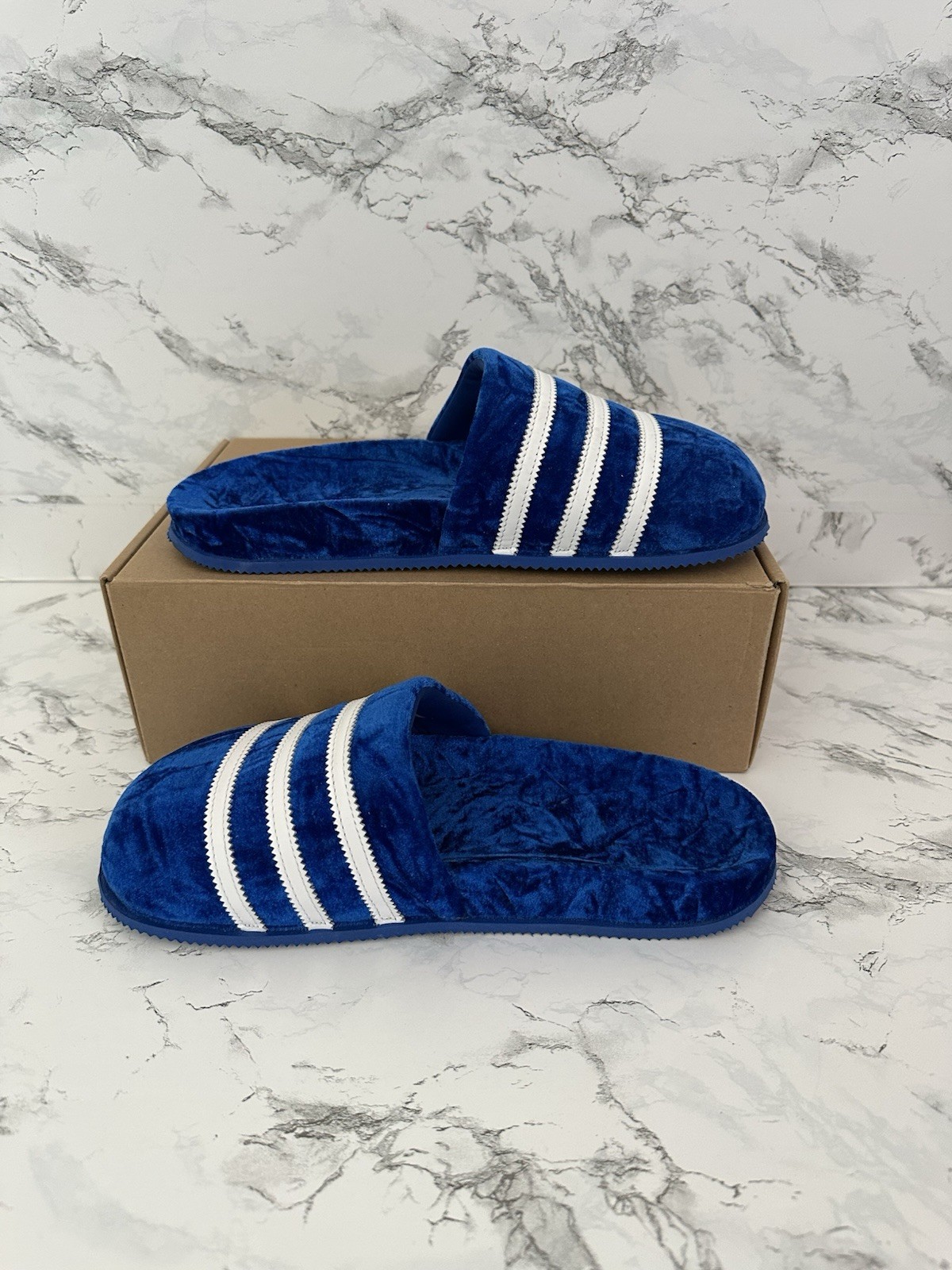 Adidas Adimule Azul Terciopelo Toboganes Mula Zapatillas Adilette Zapatos GY2556 Hombres Talla 8- - Image 2
