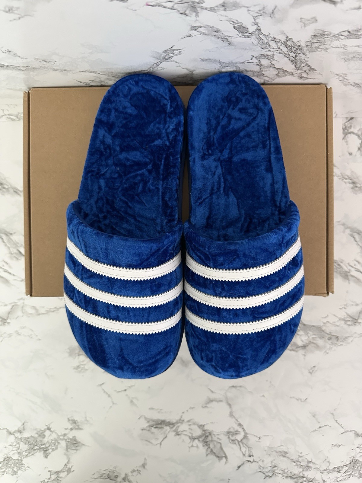 Adidas Adimule Azul Terciopelo Toboganes Mula Zapatillas Adilette Zapatos GY2556 Hombres Talla 8- - Image 4