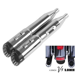 Tubos escalonados de 5,0"" para Harley Escape Slip Ons Touring 95-16, Road Glide, Cromo-