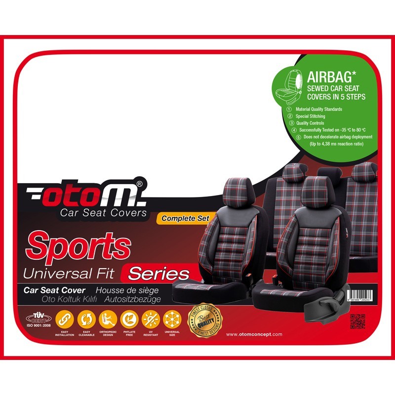 Juego de fundas de asiento Otom Sports universal textil negro/rojo gris- - Image 3