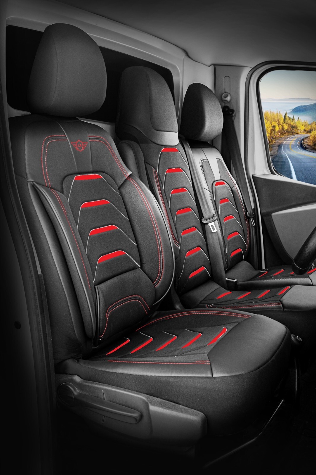 FUNDAS DE ASIENTO A MEDIDA PARA NISSAN NV400 2012-2022 TELA JACQUARD Y CUERO ARTÍSTICO-