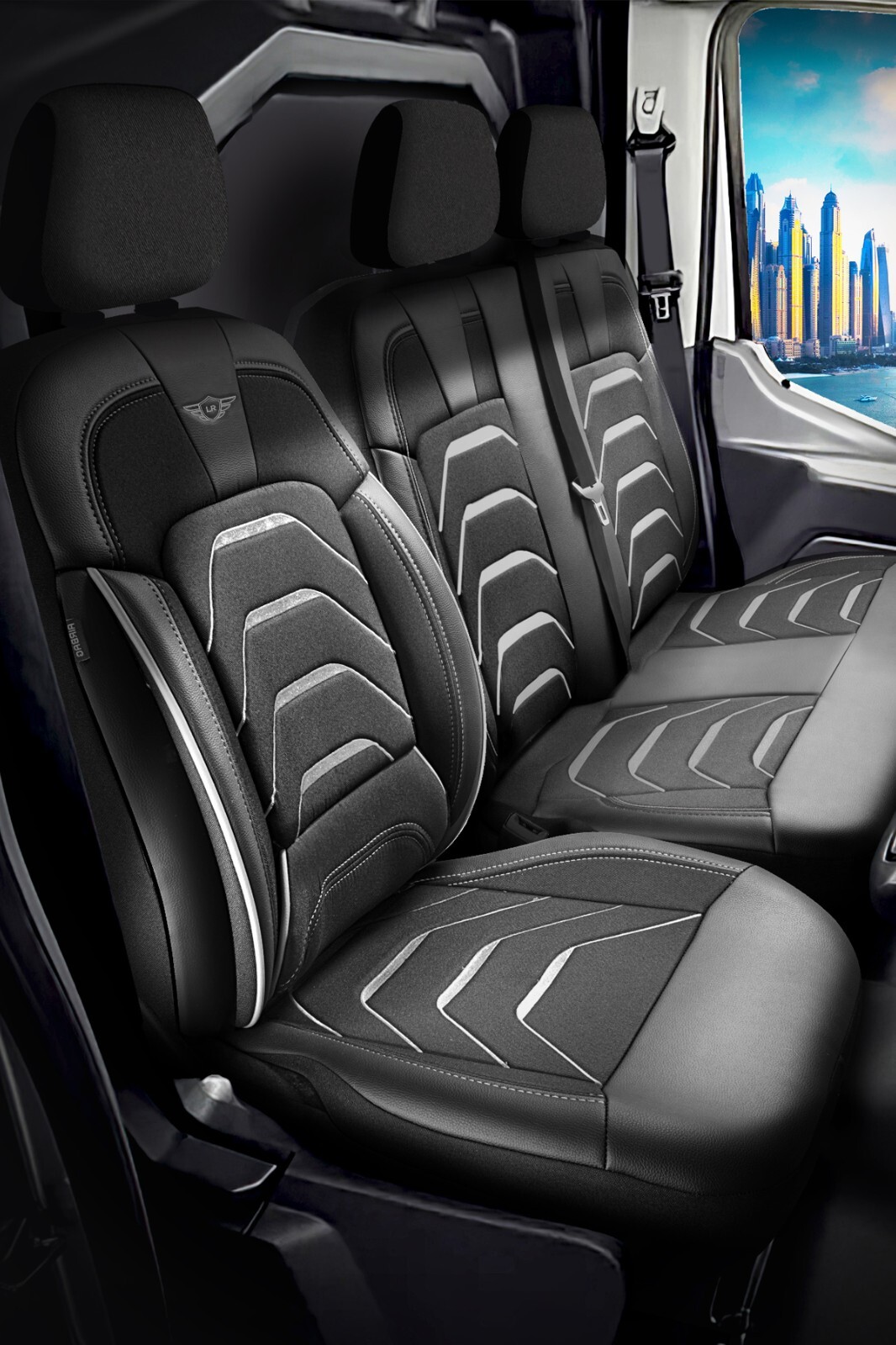 FUNDAS DE ASIENTO A MEDIDA PARA PEUGEOT BOXER 2015 - 2025 ART. CUERO Y JACQUARD-