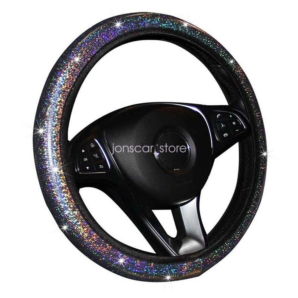 Automotive Starry Bling Silver Car Steering Wheel Cover Stretch On Universal Fit