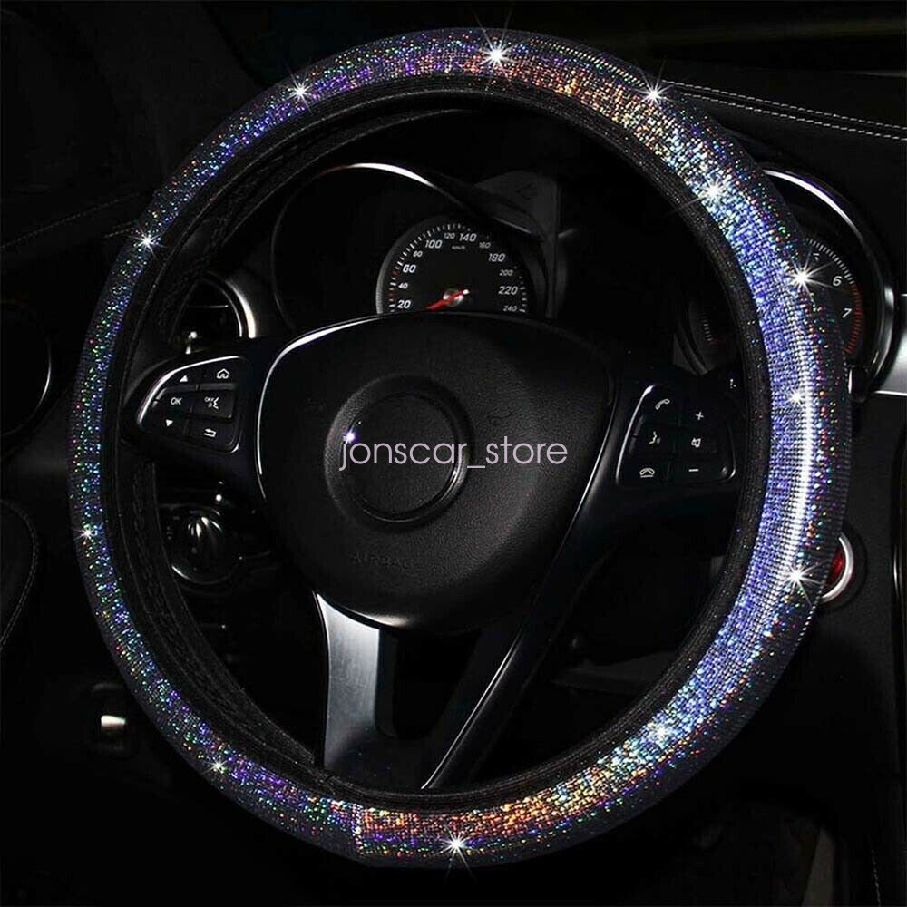 Automotive Starry Bling Silver Car Steering Wheel Cover Stretch On Universal Fit - Image 2