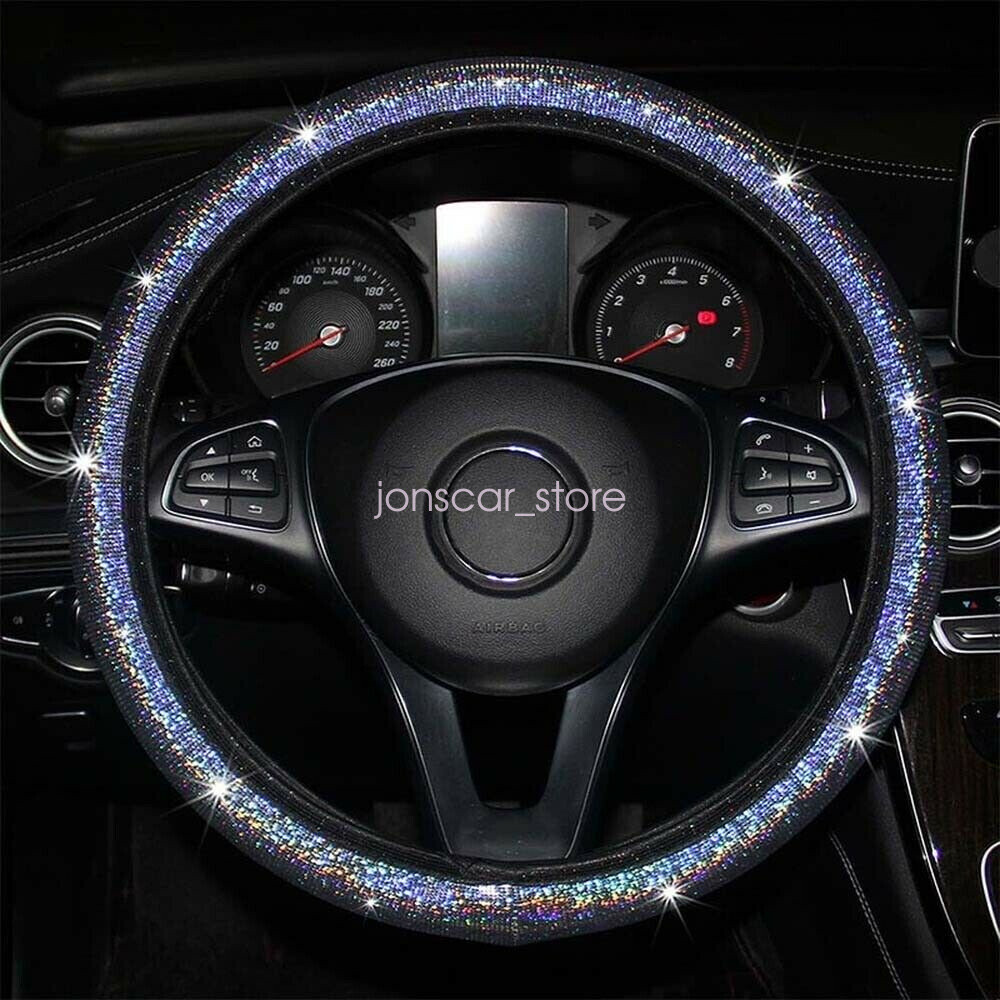 Automotive Starry Bling Silver Car Steering Wheel Cover Stretch On Universal Fit - Image 3