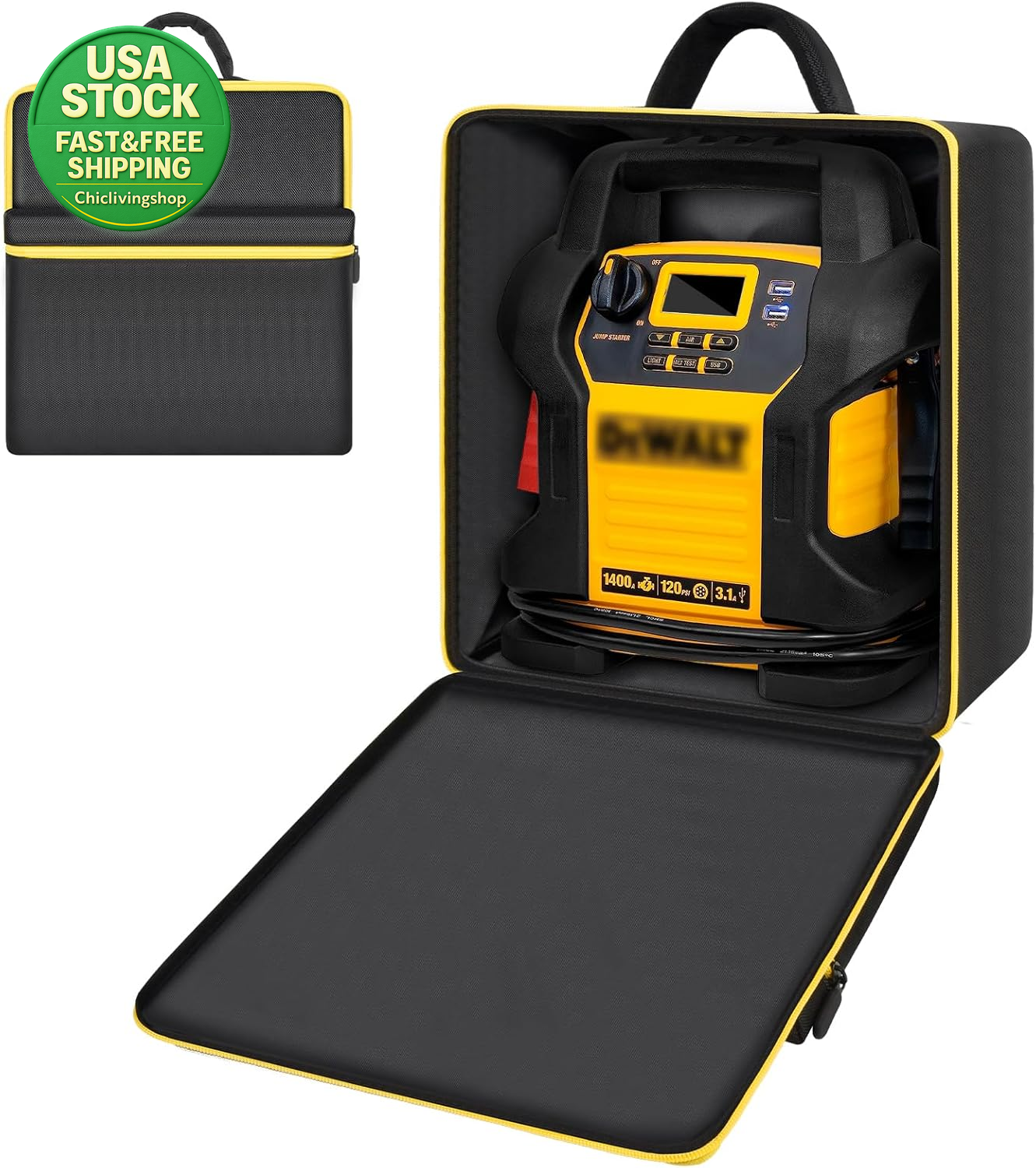 Bolsa de almacenamiento de arranque para puente de coche compatible DEWALT DXAEJ14 negro amarillo cremallera-