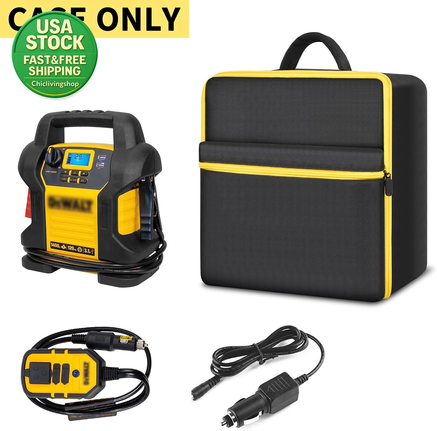 Bolsa de almacenamiento de arranque para puente de coche compatible DEWALT DXAEJ14 negro amarillo cremallera- - Image 2