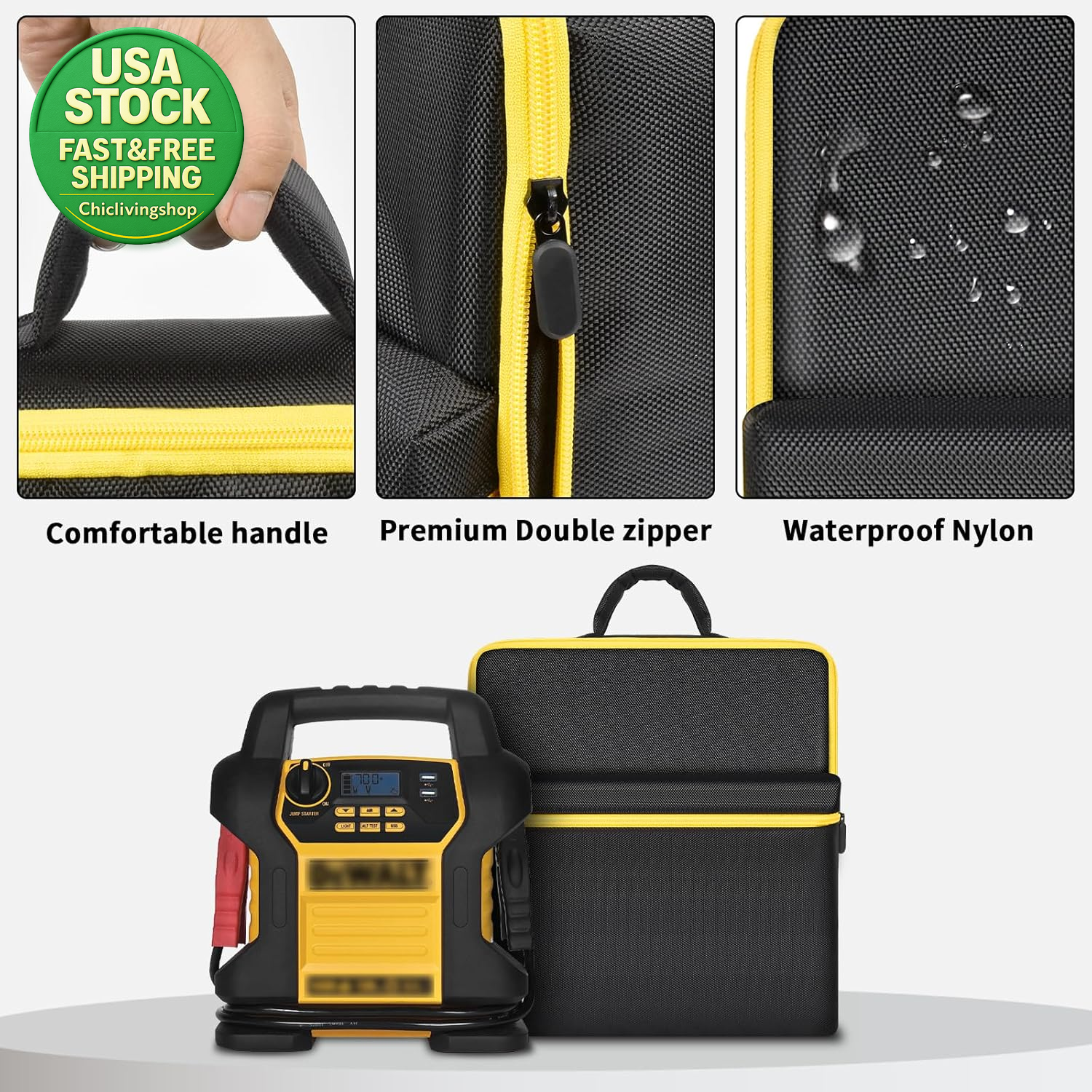 Bolsa de almacenamiento de arranque para puente de coche compatible DEWALT DXAEJ14 negro amarillo cremallera- - Image 3
