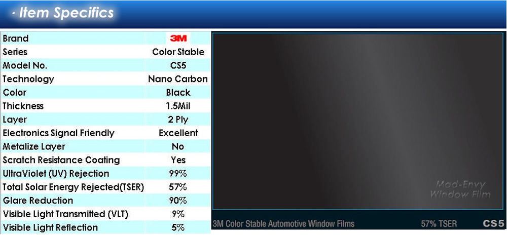 Rollo de película de tinte para ventana de automóvil camión 5 % VLT color estable 3M 30"x120" CS5 E- - Image 3