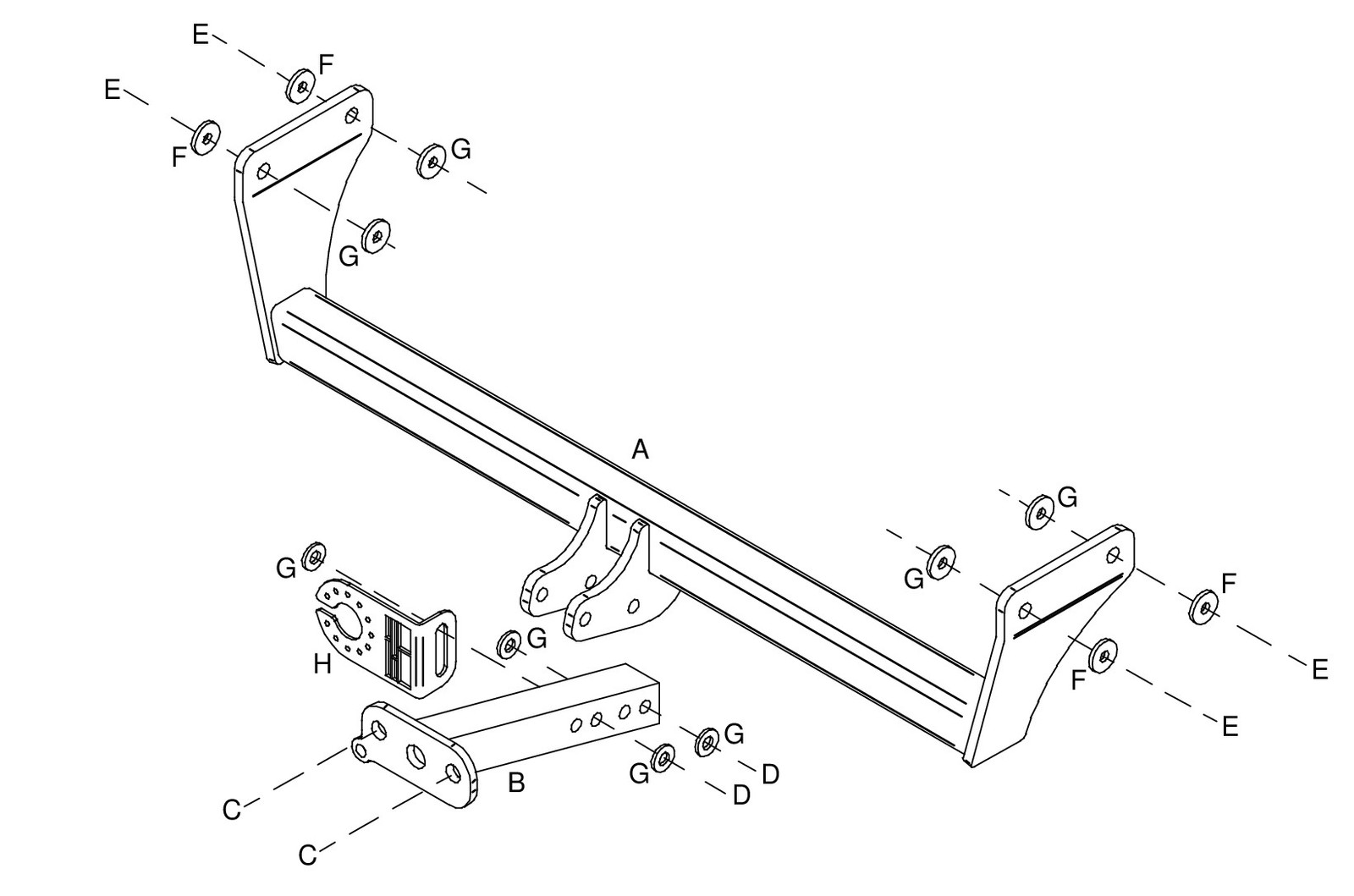Barra de remolque automotriz con brida fija Towtrust para Jeep Patriot SUV 2007-en adelante-