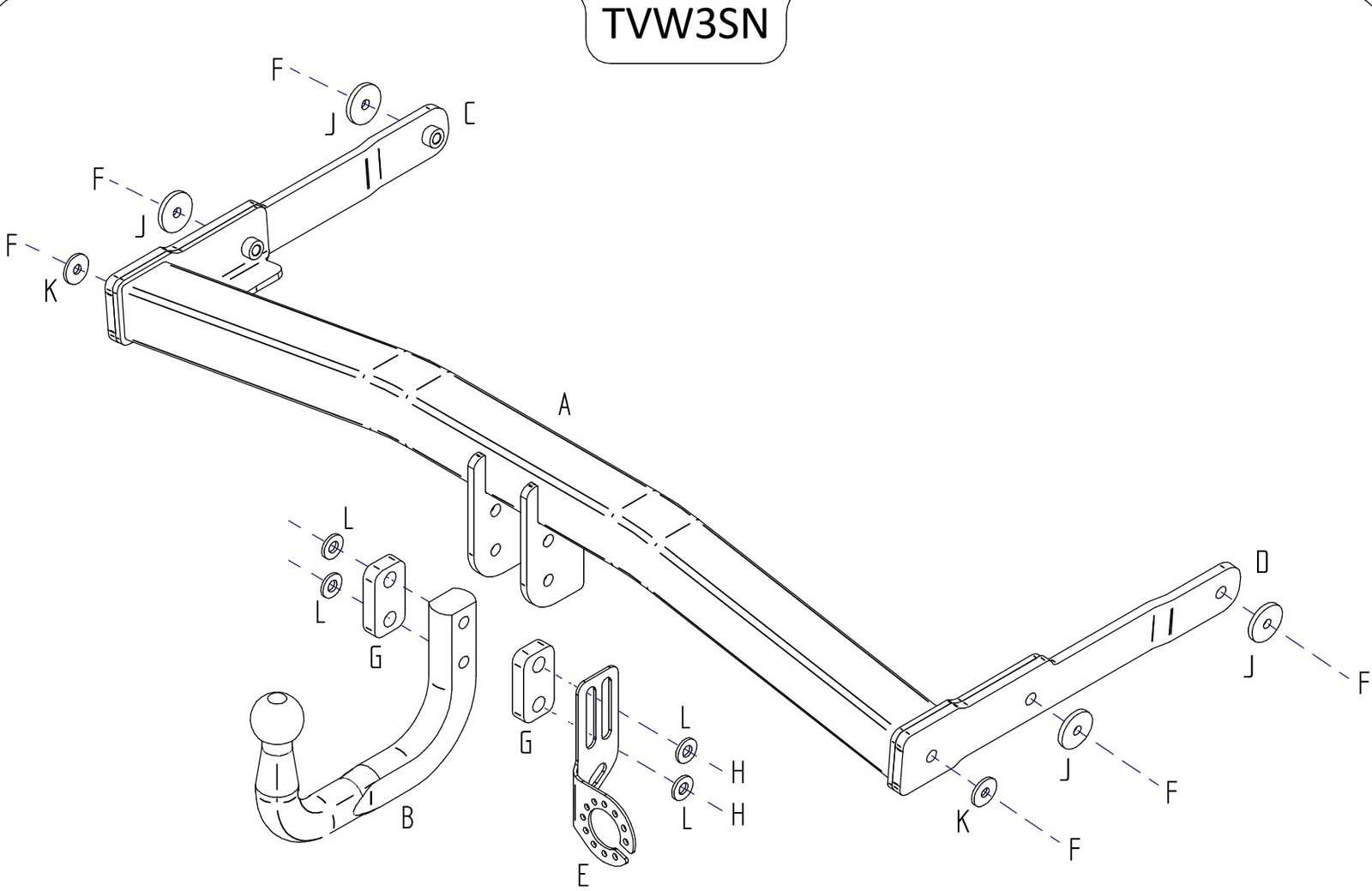 Barra de remolque de acero automotriz Towtrust Swan Neck para Audi Q3 SUV 2011 a 2018-