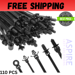 110 PIEZAS Instalación Automotriz Negro Empuje Montaje Cable Cremallera Lazos Tamaño Surtido...-
