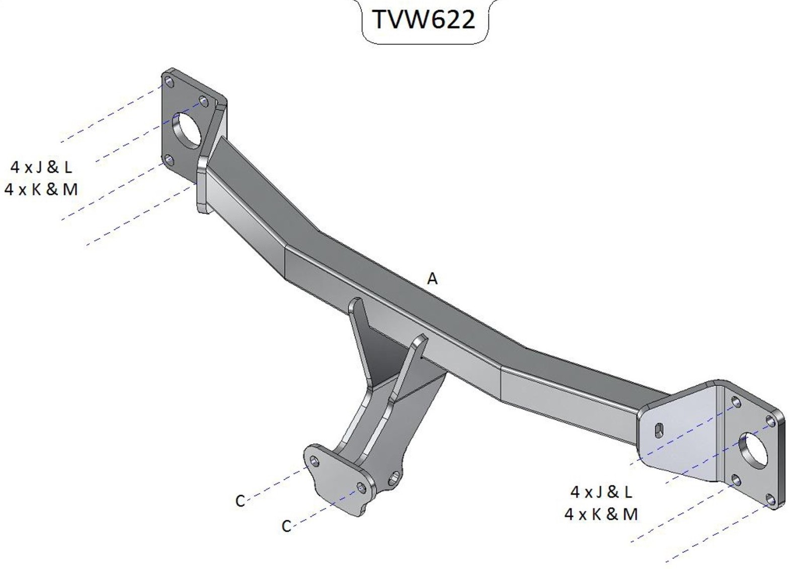 Barra de remolque automotriz con brida fija Towtrust para Volkswagen Touareg SUV 2003 a 2018-
