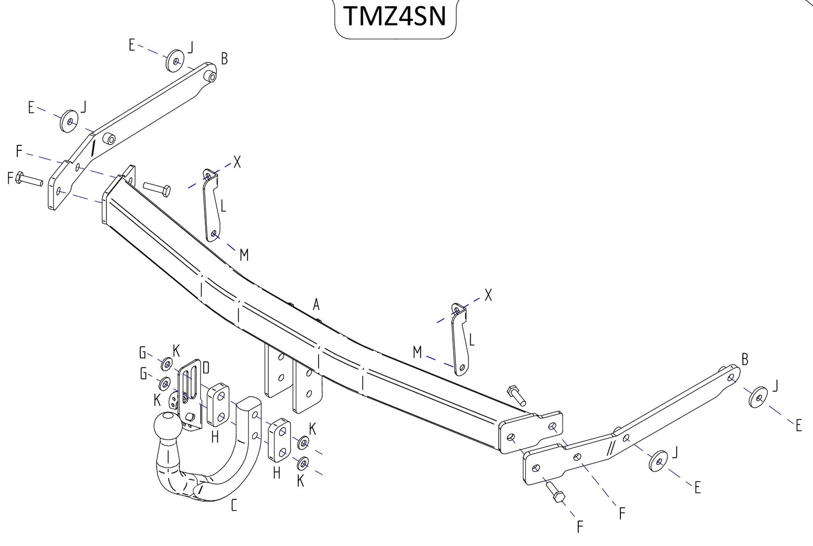 Barra de remolque automotriz Towtrust cuello de cisne para Mazda 6 hatchback 2008 a 2013-