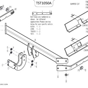 Barra de remolque de acero automotriz con brida fija Towtrust para SEAT León 2005 a 2013-