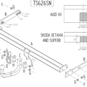 Barra de remolque automotriz Towtrust cuello de cisne para Skoda Octavia hatchback 2004-2013-