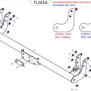 Barra de remolque automotriz con brida fija Towtrust para furgoneta Saic V80 2016 - en adelante-