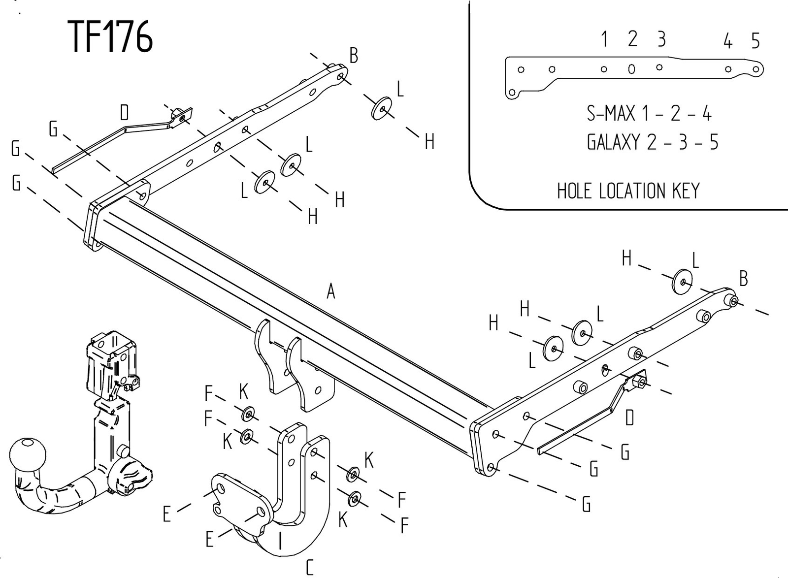 Barra de remolque automotriz de brida fija Towtrust para Ford S Max MPV 2006 a 2015-