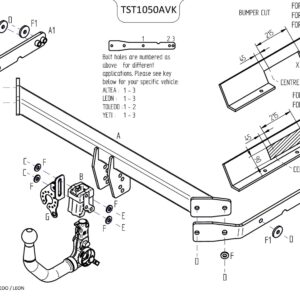 Barra de remolque automotriz desmontable vertical Towtrust para Seat Leon 2005 a 2013-