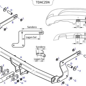 Barra de remolque automotriz Towtrust cuello de cisne para Dacia Sandero Stepway 2012 a 2020-