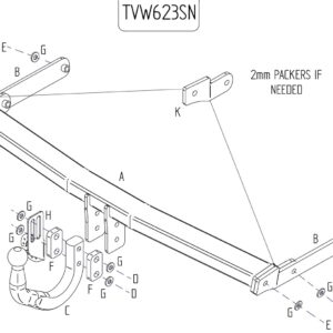 Barra de remolque automotriz Towtrust cuello de cisne para Audi A3 hatchback 2012 en adelante-