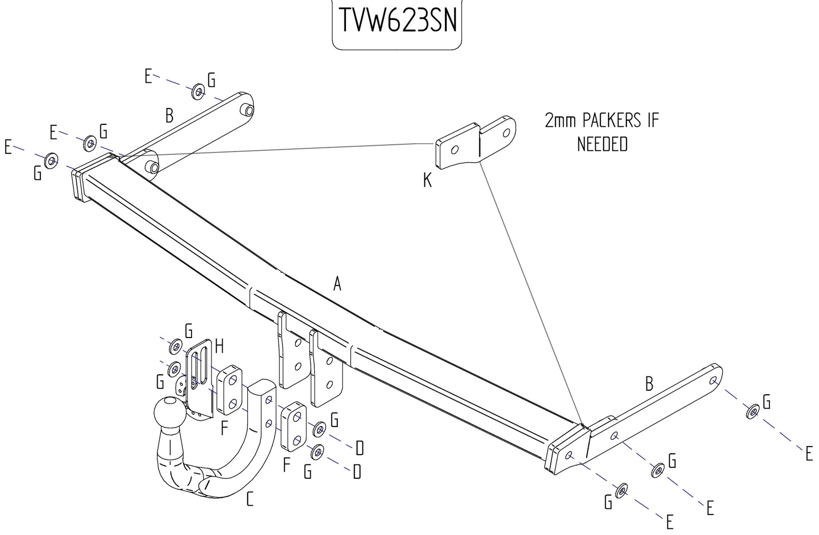 Barra de remolque automotriz Towtrust cuello de cisne para Audi A3 hatchback 2012 en adelante-
