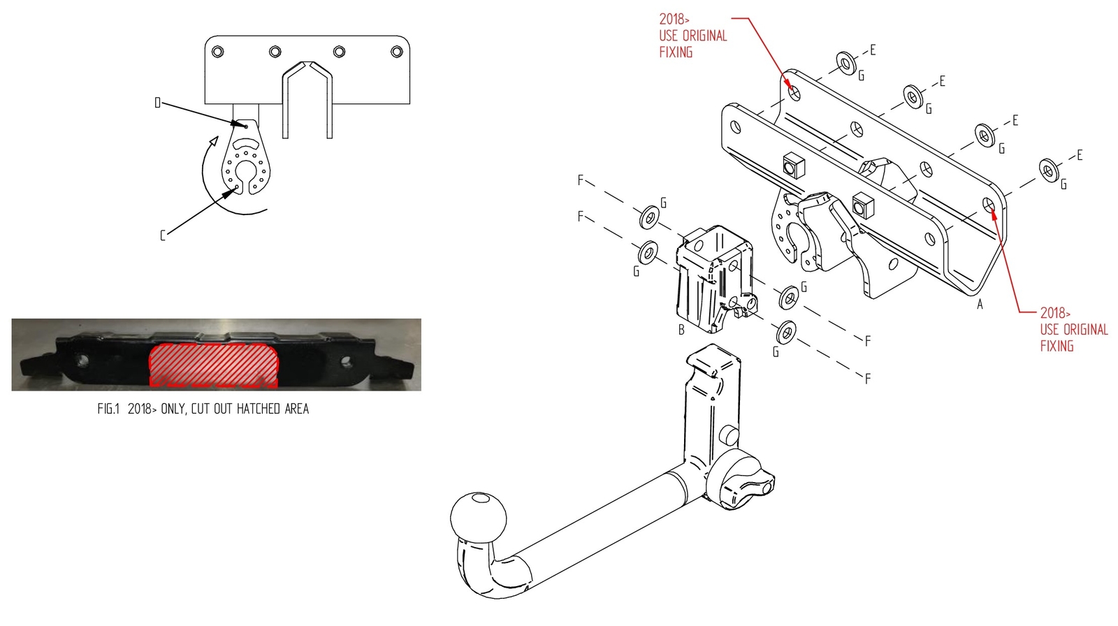 Barra de remolque automotriz desmontable vertical Towtrust para Jeep Wrangler 2018 en adelante-