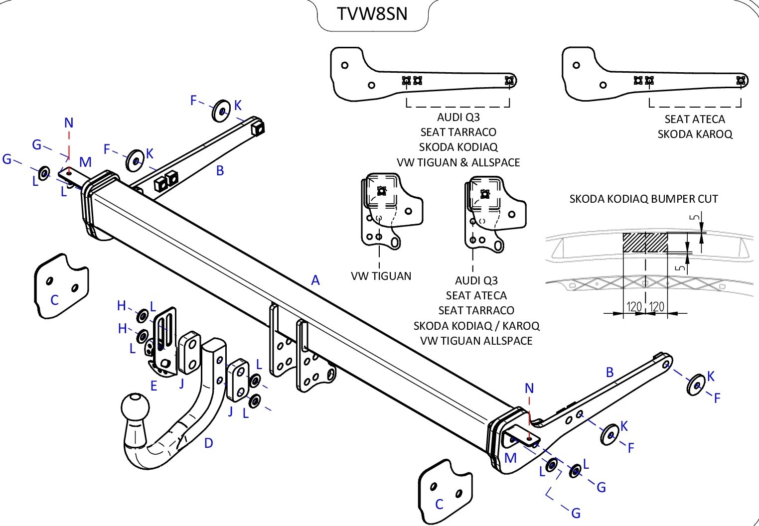 Barra de remolque de acero automotriz Towtrust Swan Neck para Seat Ateca SUV 2016-en adelante-
