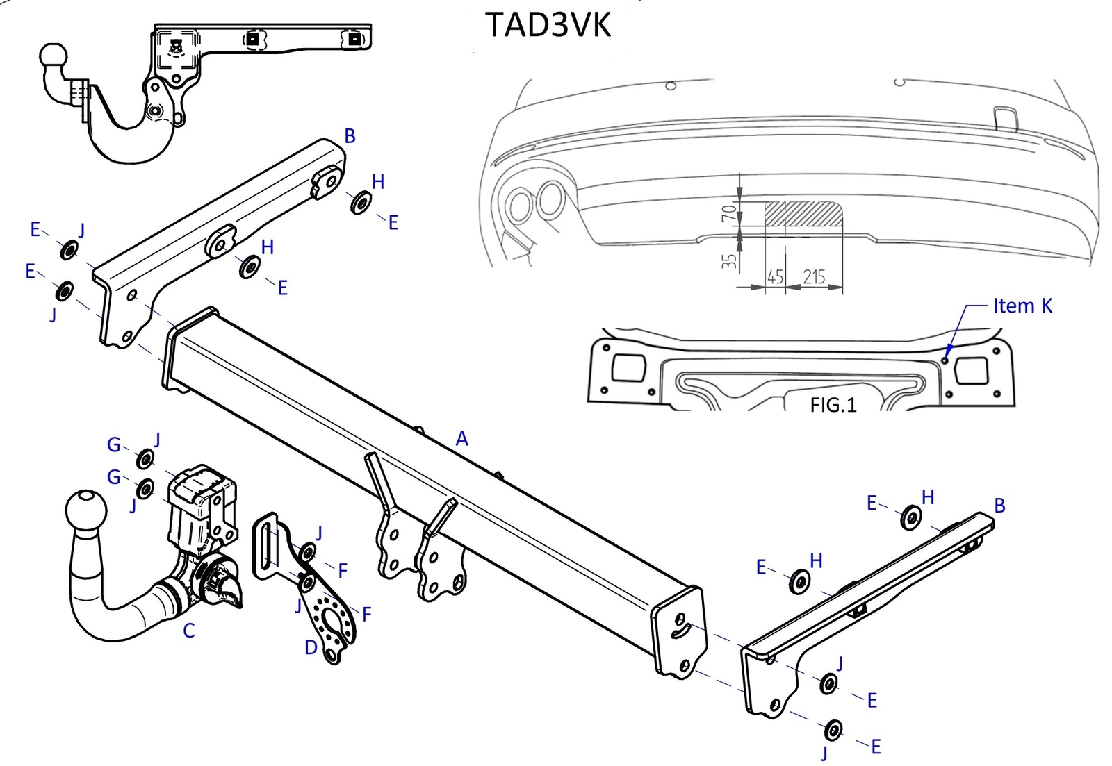 Barra de remolque automotriz desmontable vertical Towtrust para Audi A4 berlina 2015 en adelante-